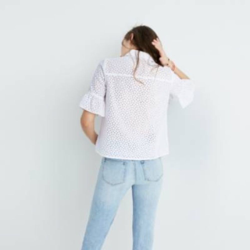 Madewell Eyelet Bell-Sleeve Shirt in White - Picture 4 of 8